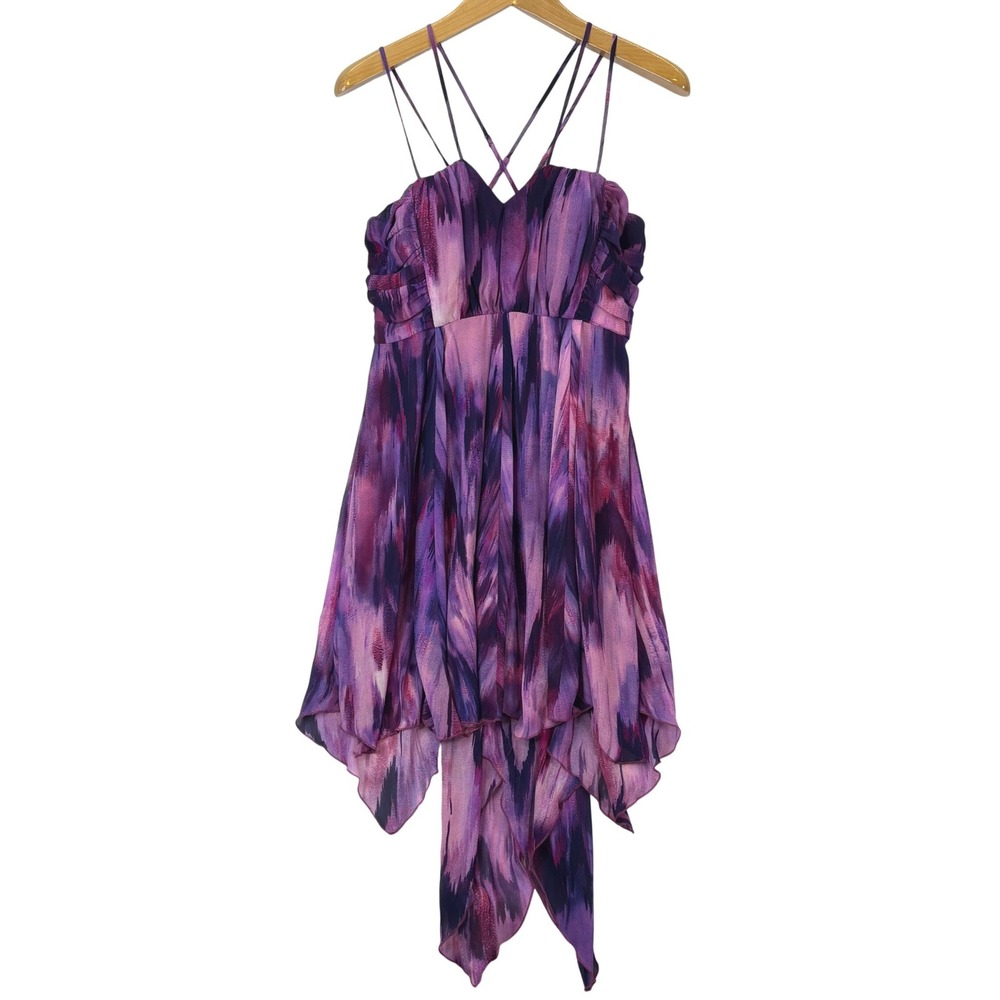 Y2K Purple Abstract Handkerchief‎ Hem Dress Sz 13/14 Fairycore Whimsigoth Party